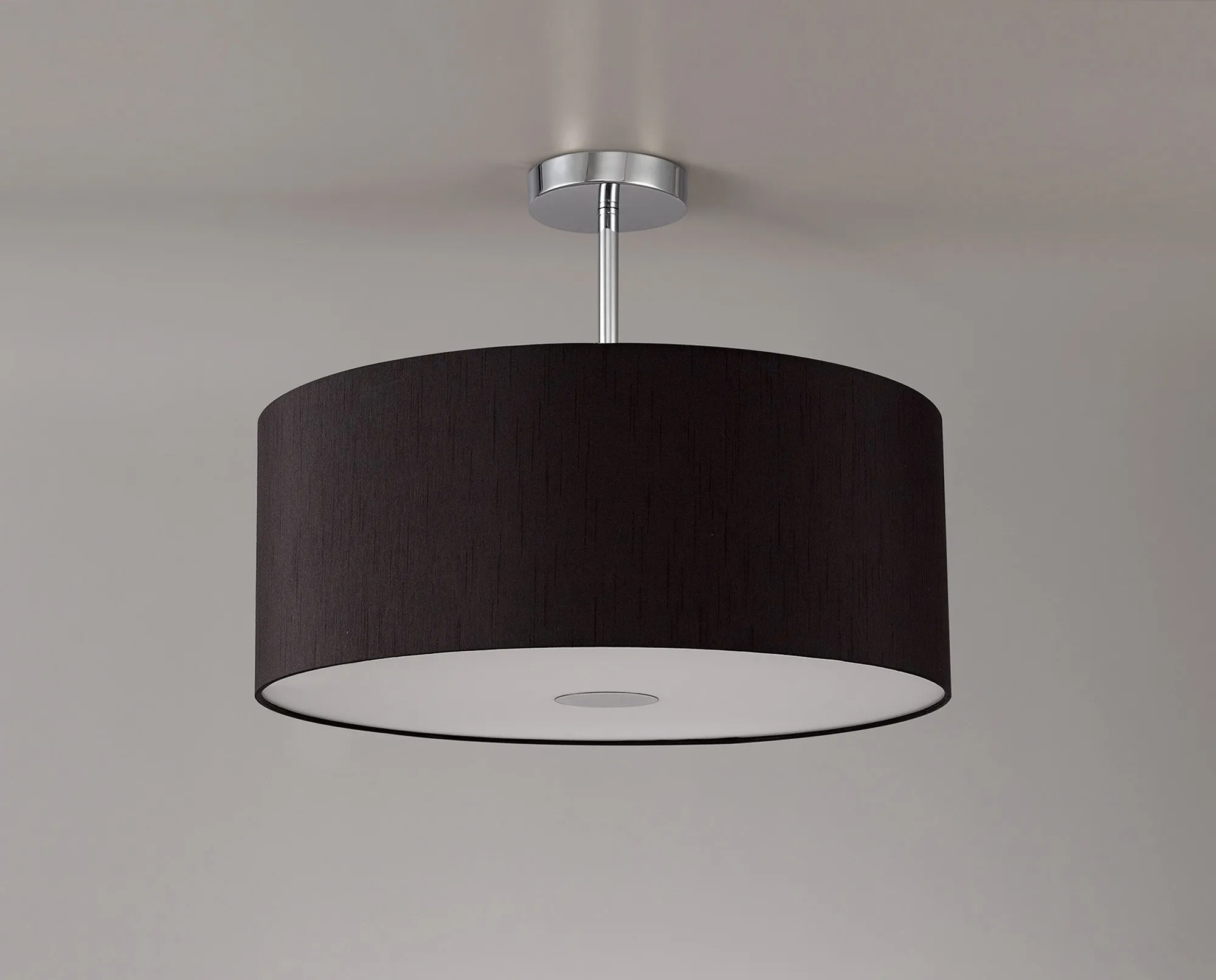 Baymont 50cm Semi Flush 1 Light Polished Chrome, Black, Frosted Diffuser DK0109  Deco Baymont CH BL